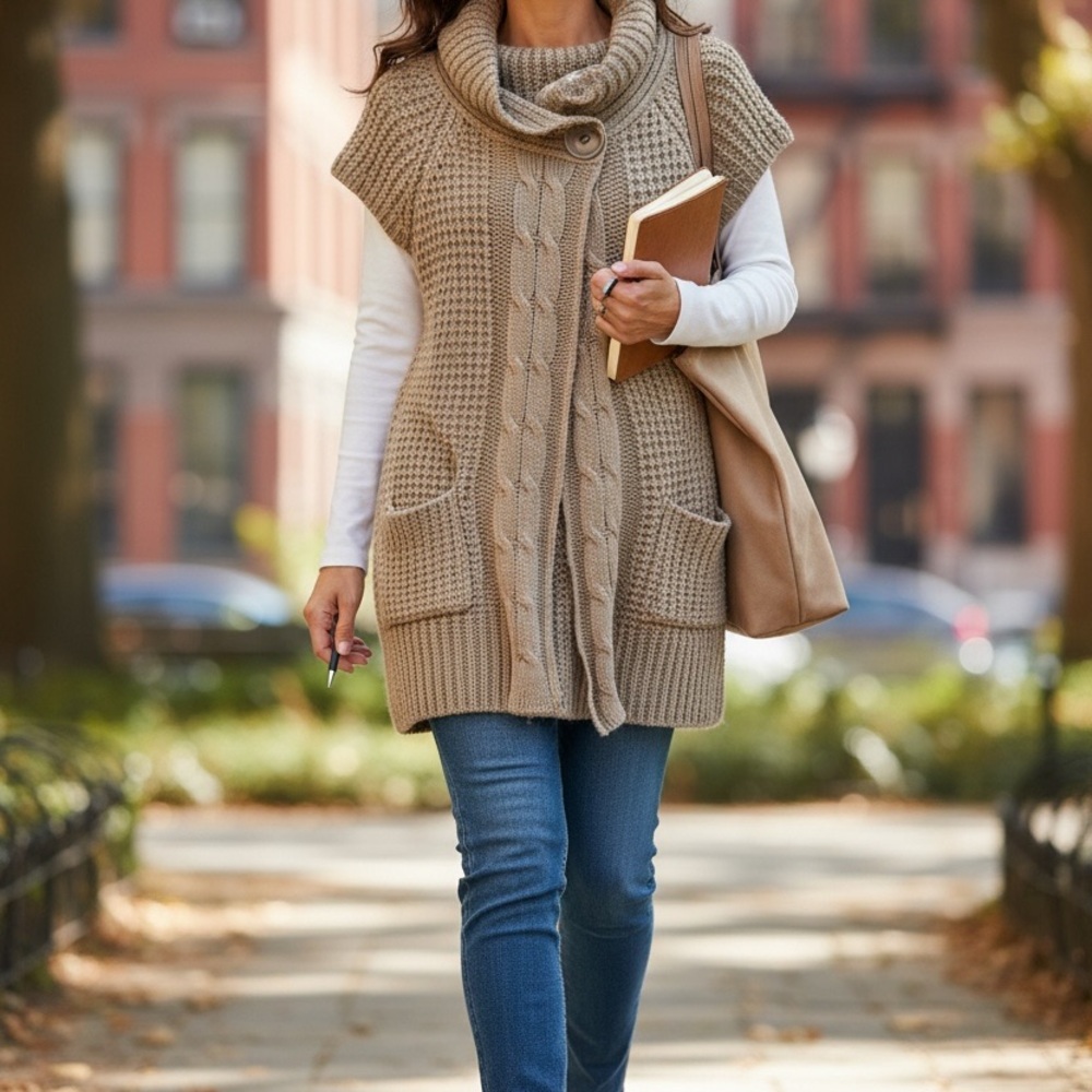Cozy Tan Cable Knit Sweater Vest
